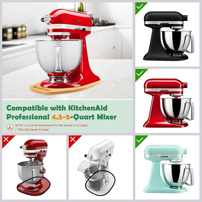 Mixer Slider Compatible with Kitchen aid Bowl Lift 4 .5-5 Qt Stand Mixer Bamboo- Kitchen Countertop Storage Mover Sliding Caddy for Kitchen Aid 4 .5-5 Qt Mixer (4 .5-5 Qt with handle-Natural)