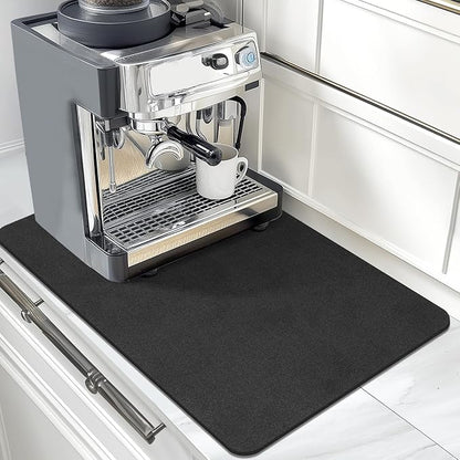 Findosom Dish Drying Mat, 12"x 20" Super Absorbent & Hide Stain Coffee Mat, Cuttable Drying Mat for Kitchen Counter, Coffee Bar Accessories, Under Dish Rack, Coffee Maker, Espresso Machine, Black-2