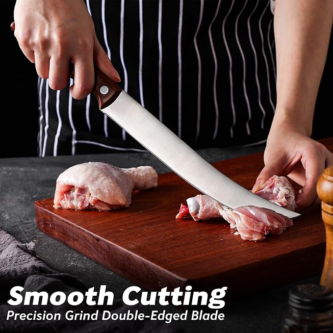 TAN REN Butcher Breaking Knife 8 Inch, Stainless Steel for Meat Cutting, Brisket Trimming With Sheath, Ergonomic Wooden Handle, Carving