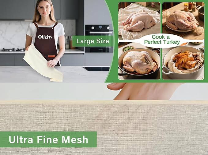 Olicity Cheese Cloths, Grade 100, 18 Sq Feet, Reusable Cheese Cloth with Closed Edges Fabric Fine Mesh Cloth,Unbleached Cotton Muslin Cheesecloth for Straining,Cooking, Juicing,Cheese,Crafts - 2 Yards