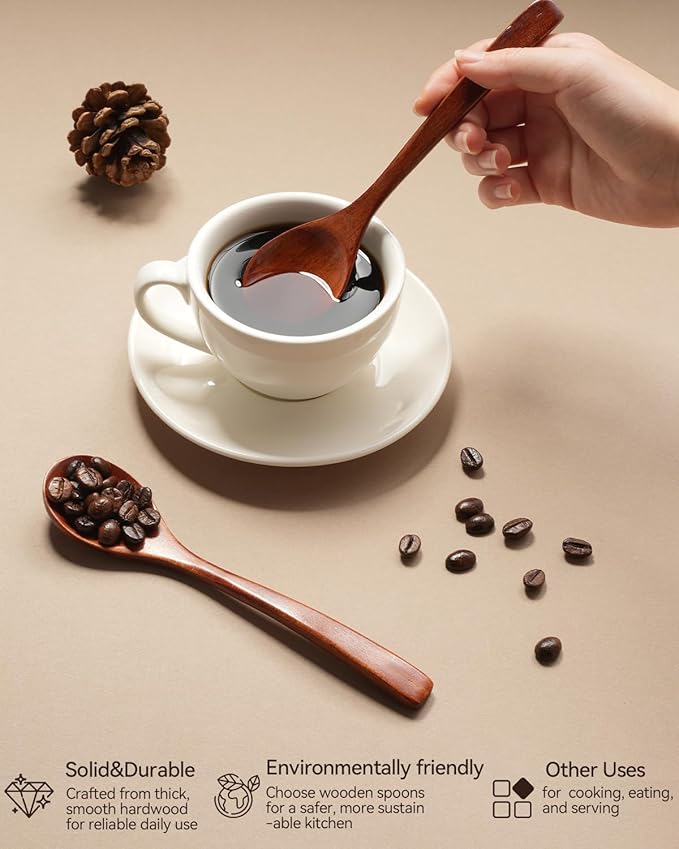 7 Pcs Wooden Spoons for Eating, Small Serving Spoon for Honey, Tea, Coffee, Soup Wood Teaspoons for Cooking, Mixing, Stirring