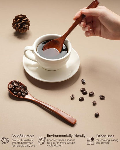 7 Pcs Wooden Spoons for Eating, Small Serving Spoon for Honey, Tea, Coffee, Soup Wood Teaspoons for Cooking, Mixing, Stirring