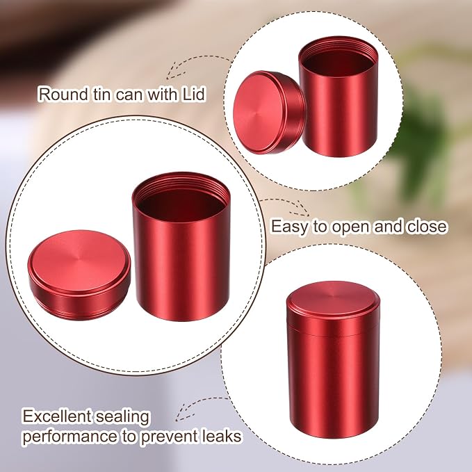 uxcell 3pcs Portable Storage Jar, Multipurpose Airtight Container Bottle Mini Smell Proof Metal Round Tins with Lid for Spices Coffee Tea Candy, Red