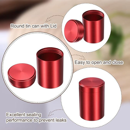 uxcell 3pcs Portable Storage Jar, Multipurpose Airtight Container Bottle Mini Smell Proof Metal Round Tins with Lid for Spices Coffee Tea Candy, Red