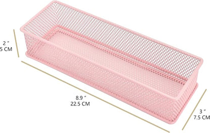Annova Mesh Stackable Drawer Cabinet and Shelf Organizer Bins Storage Basket School Office Supply Holder Tray- Set of 2 (Light Pink, 3x9x2 Inch)