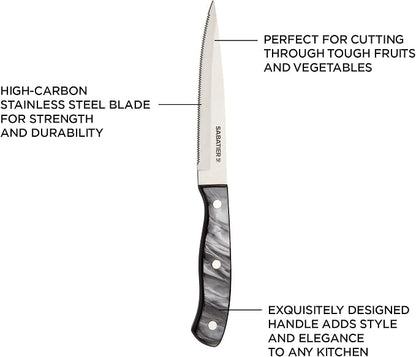 Sabatier Triple Riveted Serrated Utility Knife, 5-Inch, High-Carbon Stainless Steel, Razor-Sharp Kitchen Knife to Cut Fruit, Vegetables and more, Black