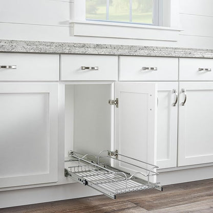 Rev-A-Shelf Steel Wire Pullout Drawer Organizer Shelf for Kitchen Cabinets, Slide Out Storage Basket, Min Opening Width of 11.5", 12" x 20", 5WB1-1220CR-1