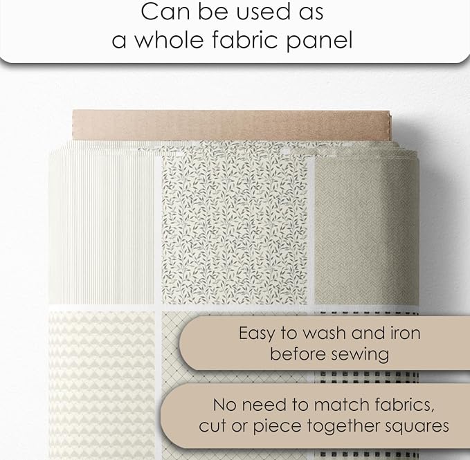 Cotton Satin Patchwork Fabric Panel – 35 Designs, 20×20 cm Squares, Single Piece 150×110 cm, Neutral Grey Quilt Fabric (Elegant Beige Patchwork Set, 35pcs 8x8 inch)