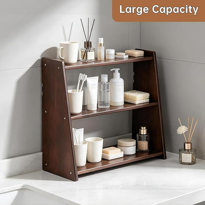 100% Solid Wood Kitchen Countertop Organizer, 3 Tier Spice Rack, Rustic Bathroom Countertop Organizer, Trinket Shelf, Tiered Display Stand for Spices, Makeup, Collectibles & Home Decor