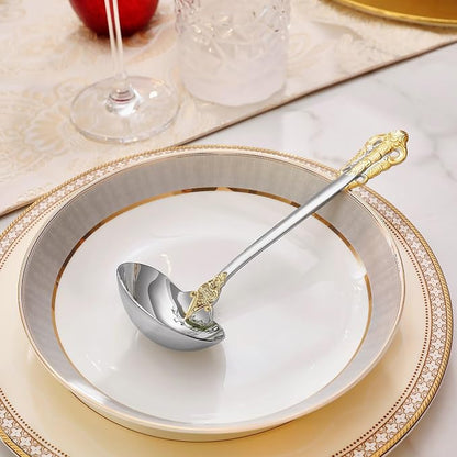 KEAWELL Premium 7.5 inch Luxury Gravy Ladle, 18/10 Stainless Steel, Small Gravy Spoon for Home. Solid and Sturdy, Dishwasher Safe. (2, Gold Accent)