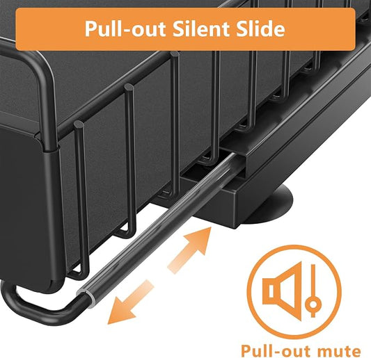 Under Sink Organizer, 2 Packs Under Sink Organizers and Storage, Slide Out Pull Out Cabinet Organizer Shelf with Metal Drawers for Kitchen Bathroom Pantry, Black