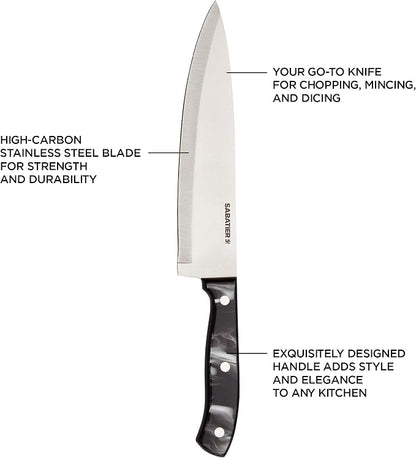 Sabatier Triple Riveted Chef Knife, 8-Inch, High-Carbon Stainless Steel, Razor-Sharp Kitchen Knife to Cut Fruit, Vegetables and more, Black