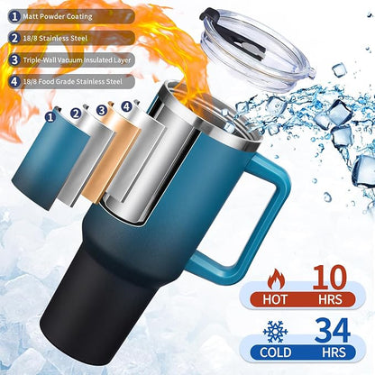 BENZZO Water Bottle, 40 oz Tumbler with Lid and Straw - Leakproof Travel Mug Thermal Cup 40oz, Insulated Tumblers Stainless Steel for Hot and Cold for 34H, Gifts for Women Man Mother Father Birthday