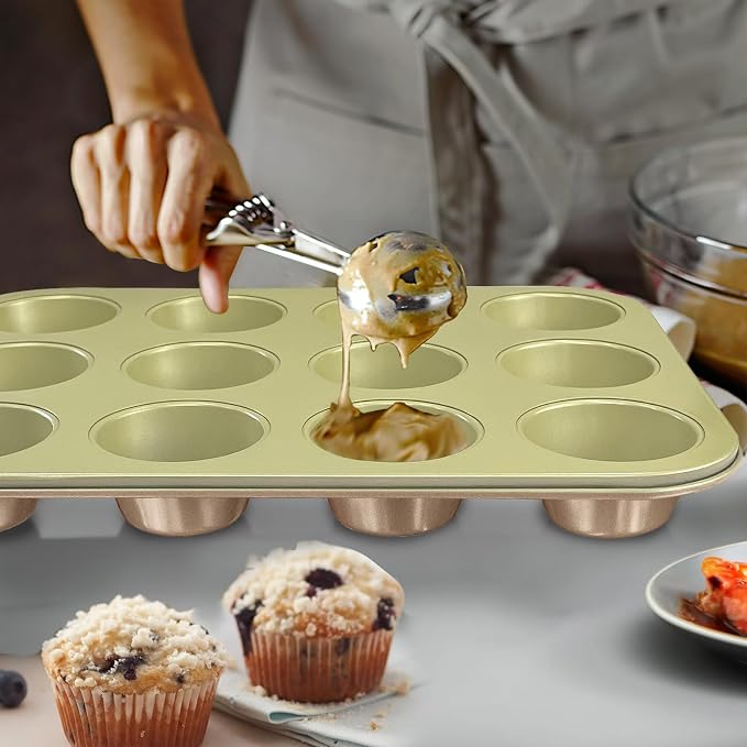 Nonstick Bakeware Set 10 Pcs, Professional Kitchen Bicolor Baking Pans Set with Cookie Sheets, Muffin Pan, Loaf Pan, Cake Pan and Cooling Rack, 0.8mm Thick/Dishwasher Safe/Heavy Duty