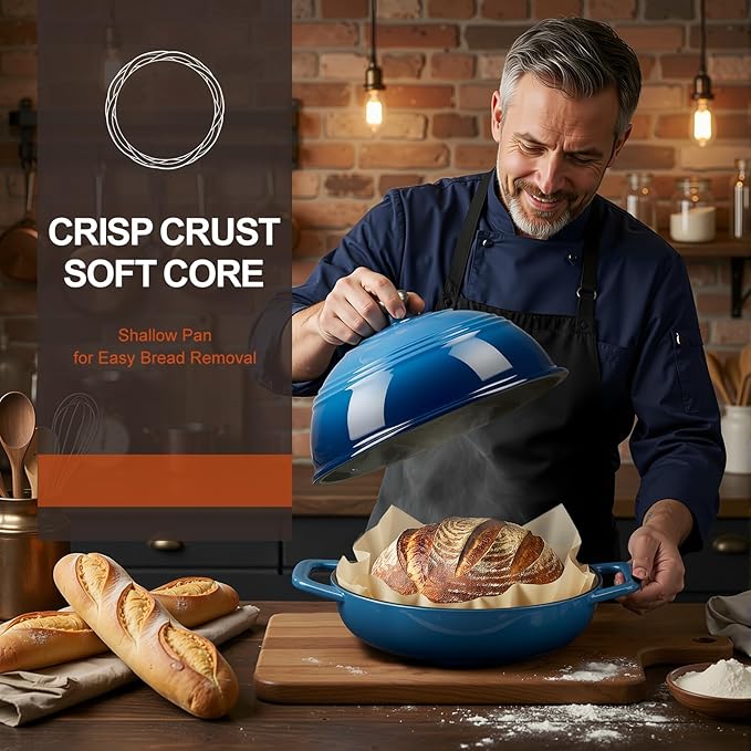 Overmont 6QT Enameled Cast Iron Bread Oven — Taller Body for Even Baking, Durable & Easy-to-Clean, Includes Dome Lid, Cotton Potholders & Cookbook, Perfect for Home Bakers & Sourdough Enthusiasts