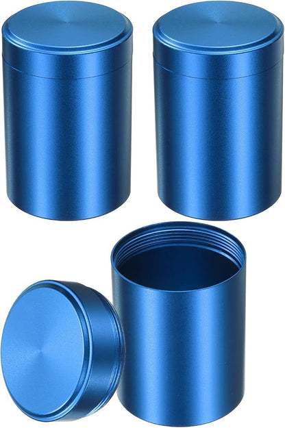 uxcell 3pcs Portable Storage Jar, Multipurpose Airtight Container Bottle Mini Smell Proof Metal Round Tins with Lid for Spices Blue Tea Candy, Blue
