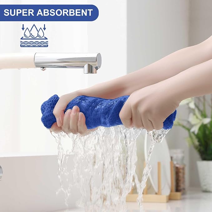 Homaxy 100% Cotton Kitchen Towels and Dishcloths Set, 12 x 12 Inches and 13 x 28 Inches, Set of 12 Bulk Kitchen Towels Set, Ultra Soft Absorbent Dish Cloths for Washing Dishes, Blueberry