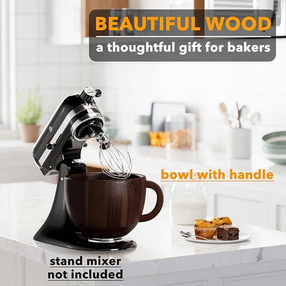 SpaceAid Wooden Bowl with Handle, Kitchen Space Aid Acacia Wood Mixing Bowls Holder for Stand Mixer, Compatible with 4.5 & 5 QT Tilt-Head Models Kitchen, Dark Wood