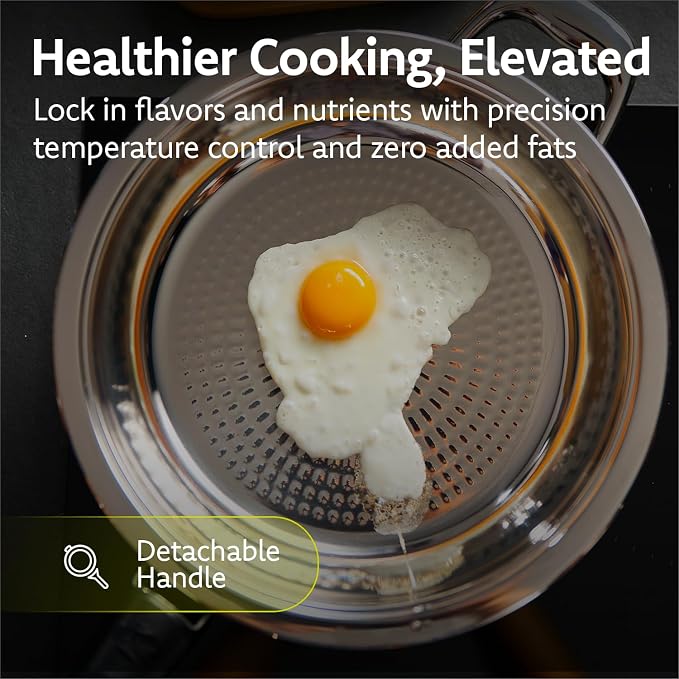 A by AMC - Daily Pro Stainless Steel Cookware Set with Smart Temperature Guidance - 11" Frying Pan with Lid + Digital Cooking Assistant - Even Heat Akkutherm Base - Induction Compatible