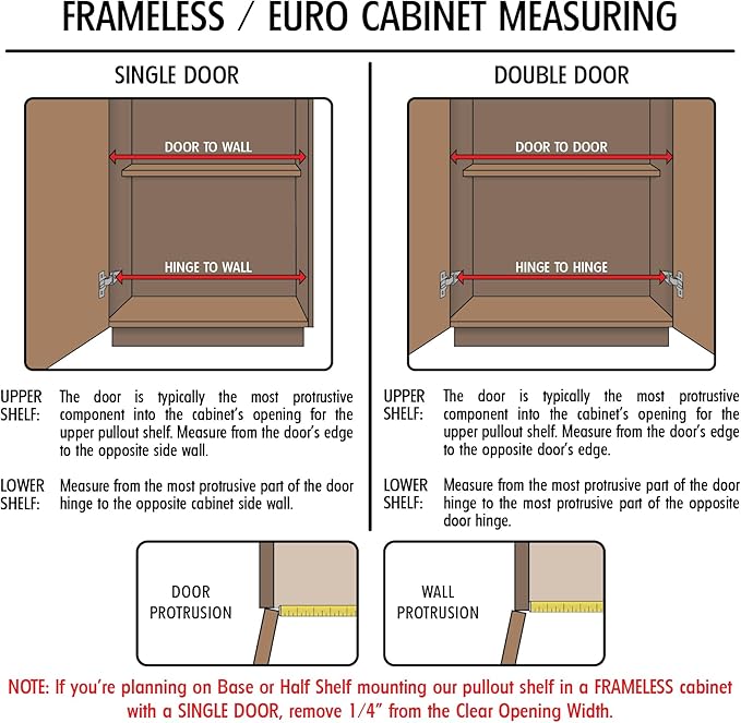 Sliding Pull-Out Shelf for Cabinets (Kitchen Cupboards, Pantry Drawers, Bathroom Storage etc.) 2 3/8" Tall - 21 3/4" Deep - Full-Extension Slides & Base Mounting - Clear Opening Width: (17")