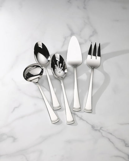 Lenox Silverware Serving Utensils Sets, Portola 5-Piece Hostess Set, Flatware Set, 18/10 Stainless Steel, Serving Spoons Fork Ladel & Pie Server, Mirror Finish Dishwasher Safe (Silver 5 Piece)