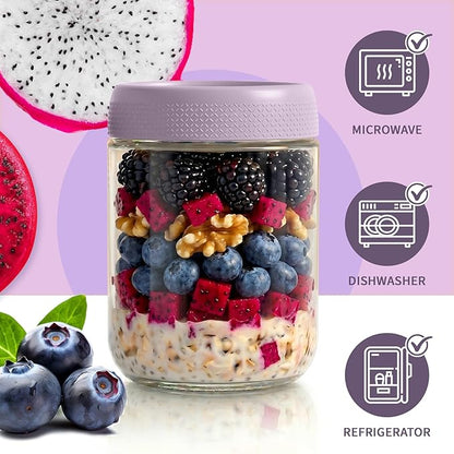 16 oz Mason Jars, 6 Pack Air Tight Overnight Oats Jars, Chia Pudding Glass Jars with Lids, Parfait Cups with Lids, Sugar Bowls, Glass Storage Jar for Yogurt, Snack, Food, Prep Meal, Breakfast