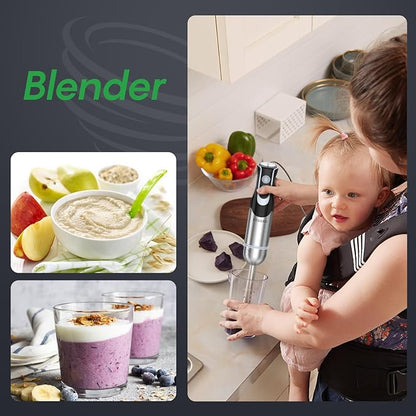 Immersion Blender Handheld, Stainless Steel Hand Electric Stick Mixer with 12-Speeds & Turbo Mode, Powerful 500W Emulsion Blender with Beaker, Chopper & Whisk for Smoothie, Puree, Baby Food