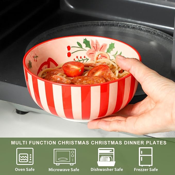 Ceramic Soup Bowls Set of 6,30 Ounce Stoneware Cereal Bowl,Porcelain Nesting Bowls for Oatmeal, Popcorn, Soup, Pasta, Fruit, Housewarming Gifts, Party, Holiday, Microwave & Dishwasher Safe