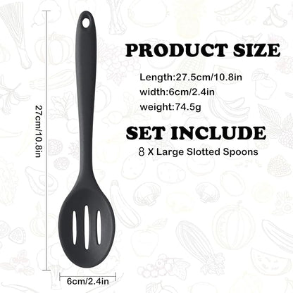 Linwnil 4 Pieces Silicone Slotted Spoons,10.6 Inch Nonstick Mixing Serving Spoons for Kitchen Cooking Bake Stir Draining Tool (8, Black)
