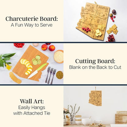 Totally Bamboo Destination Arizona Shaped Cutting Board – Bamboo Charcuterie and Serving Board with Hang Tie for Wall Display