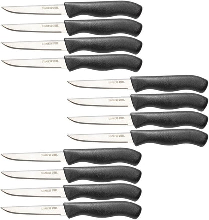 Paring and Garnishing Knife, 12-Piece Set, Knives with Straight Edge 3 Inch Blade, Stainless Steel, Spear Point, Fruit and Vegetable Cutting and Peeling, Black