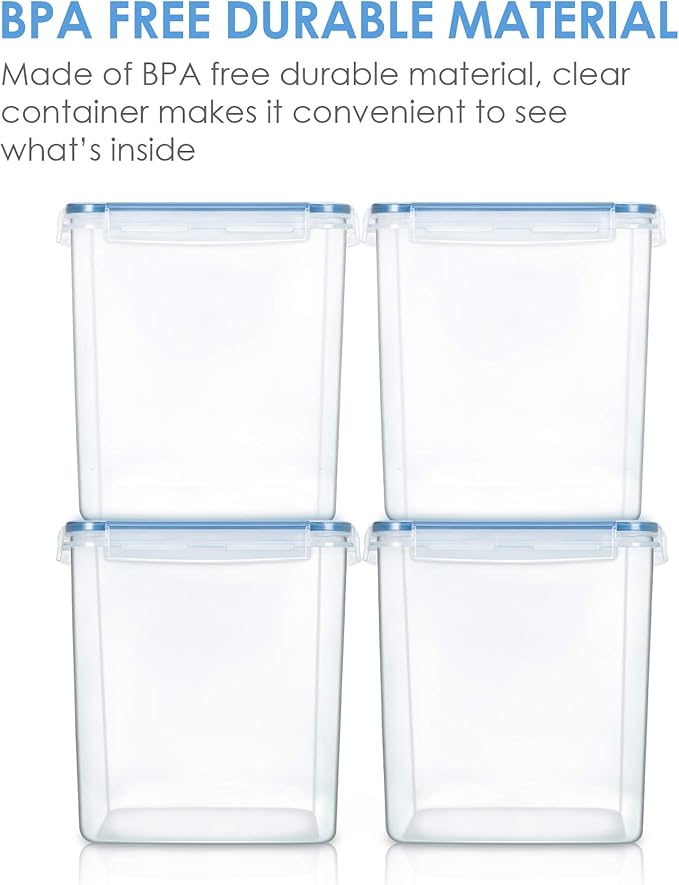 Vtopmart Food Storage Containers 2.5L / 84.5oz, 4 Pieces BPA Free Plastic Airtight Canister for Flour, Sugar, Baking Supplies, with 4 Measuring Cups and 24 Labels, Blue