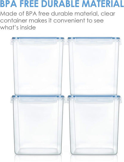 Vtopmart Food Storage Containers 2.5L / 84.5oz, 4 Pieces BPA Free Plastic Airtight Canister for Flour, Sugar, Baking Supplies, with 4 Measuring Cups and 24 Labels, Blue