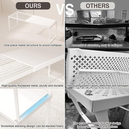 Magheo Expandable Cabinet Shelf Organizer, 1 Pack Stackable Kitchen Counter Shelf Riser, Metal Spice Rack Heavy Duty Countertop Organizer Storage for Kitchen, Pantry, Cupboard, Rv (8.7in Height,White)