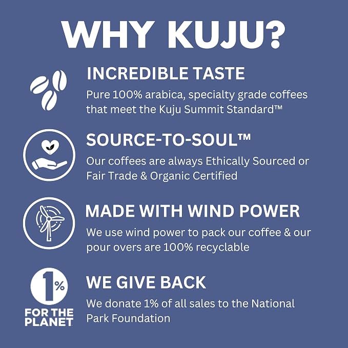 Kuju Coffee Premium Pour Over Individual Coffee Packets - Backpacking, Travel, Camping Organic Coffee Singles - Fair Trade & Eco-Friendly - Ethiopia - Yirgacheffe, 6-pack