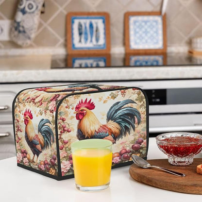 Rooster Animal Toaster Cover 4 Slice Wide Slot Washable Toaster Covers | Flower Art Dust and Fingerprint Protection Bread Maker Covers for Kitchen Accessories Decor Bakeware Women Gift
