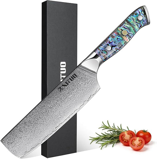 XITUO 7-Inch Nakiri Knife, Japanese VG-10 Damascus Steel (67 Layers), Razor Sharp Asian Vegetable & Meat Chopper, Ergonomic Abalone Shell Handle, Chef Knife with Gift Box