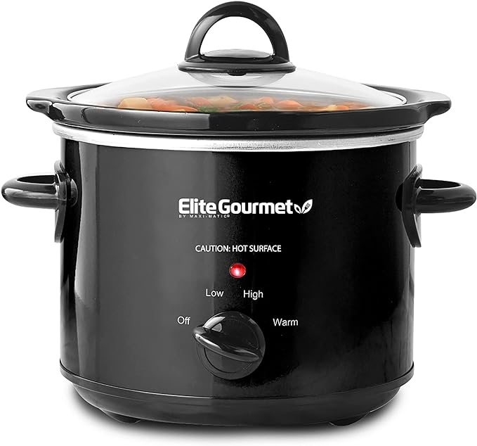 Elite Gourmet MST-350B# Electric Slow Cooker, Adjustable Temp, Entrees, Sauces, Stews & Dips, Dishwasher Safe Glass Lid & Crock (3 Quart, Black)