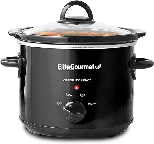 Elite Gourmet MST-350B# Electric Slow Cooker, Adjustable Temp, Entrees, Sauces, Stews & Dips, Dishwasher Safe Glass Lid & Crock (3 Quart, Black)