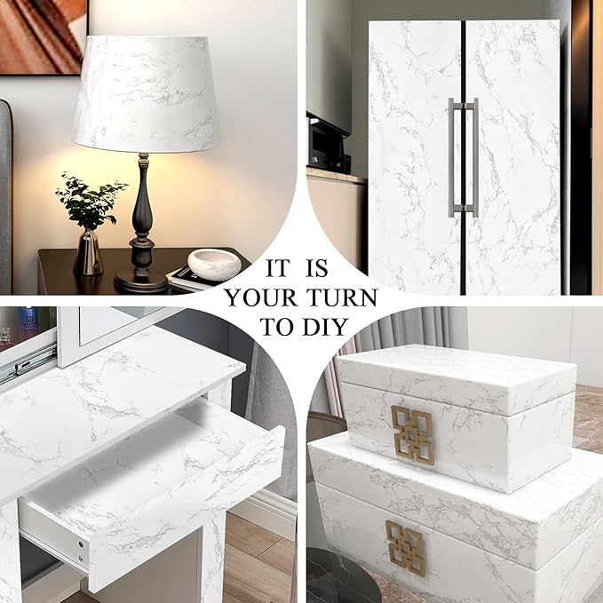 practicalWs Peel and Stick Marble Wallpaper 15.7'' x 472.4'' Marble Contact Paper for Cabinets and Drawers, White Gray Granite Self Adhesive Removable Kitchen Backsplash Vinyl Wall Paper