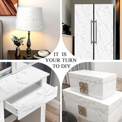 practicalWs Peel and Stick Marble Wallpaper 15.7'' x 472.4'' Marble Contact Paper for Cabinets and Drawers, White Gray Granite Self Adhesive Removable Kitchen Backsplash Vinyl Wall Paper