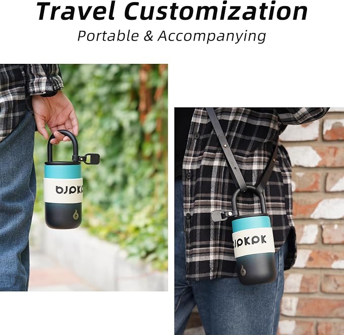 BJPKPK 13oz Insulated Loop Tumbler With Lid And Handle Stainless Steel Travel Coffee Mug Thermal Cups,TealBlack