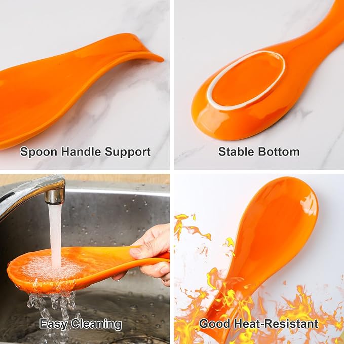 Hasense Spoon Rest for Stove Top, Cooking Spoon Holder for Kitchen Counter, Porcelain Utensil Rest for Spatula, Ladle and Tong, Modern Classic Kitchen Coffee Bar Decor, Housewarming Gift, Orange