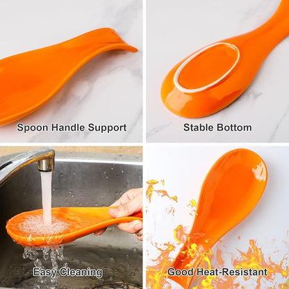 Hasense Spoon Rest for Stove Top, Cooking Spoon Holder for Kitchen Counter, Porcelain Utensil Rest for Spatula, Ladle and Tong, Modern Classic Kitchen Coffee Bar Decor, Housewarming Gift, Orange