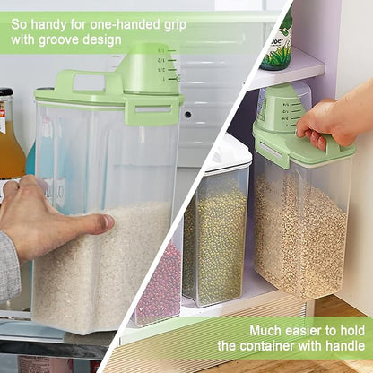 TBMax Small Rice Storage Container -5 Lbs Cereal Dispenser with Measuring Cup, Airtight Dry Food Container Bin for Kitchen Pantry Storage Organization -Green