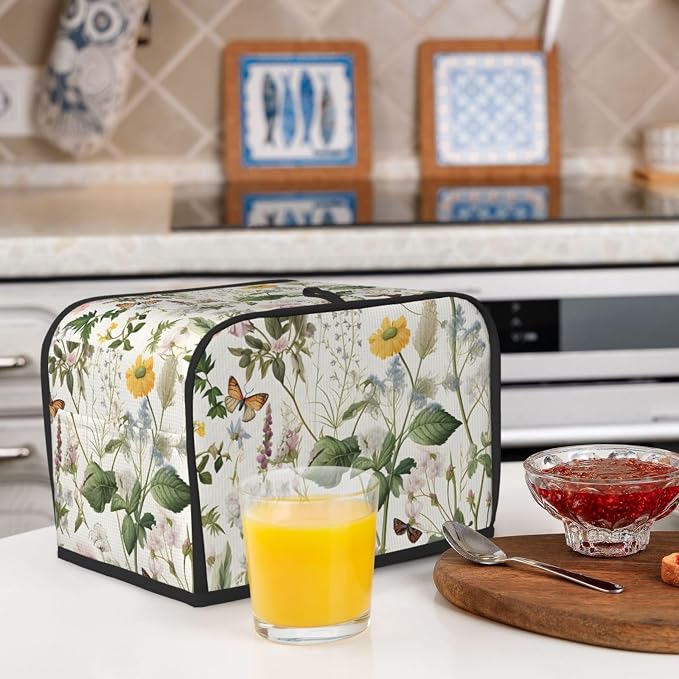 Floral Tropical Leaves 2 Slice Toaster Cover, Dustproof, Waterproof, Polyester, Kitchen Appliance Cover, Toaster Bag