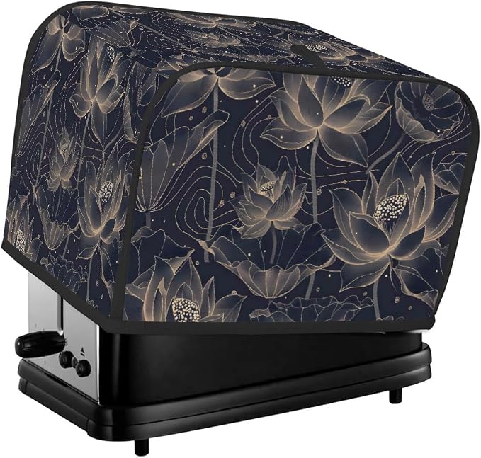 Flower Lotus Pattern Toaster Cover 2 Slice Wide Slot Washable Kitchen Appliance Covers Fingerprint Bread Machine Dust Cover Small Toaster Oven Accessories Covers Bread Maker Bag Women Gift