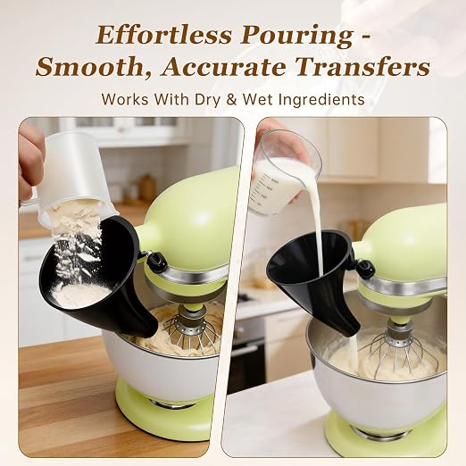 Black Kitchen Aid Attachments for Mixer, Mess-Free Pouring for Flour & Egg Liquid, Fits Tilt-Head 5 Qt (KSM150), Perfect for Baking, Dishwasher-Safe Stand Mixer Accessories