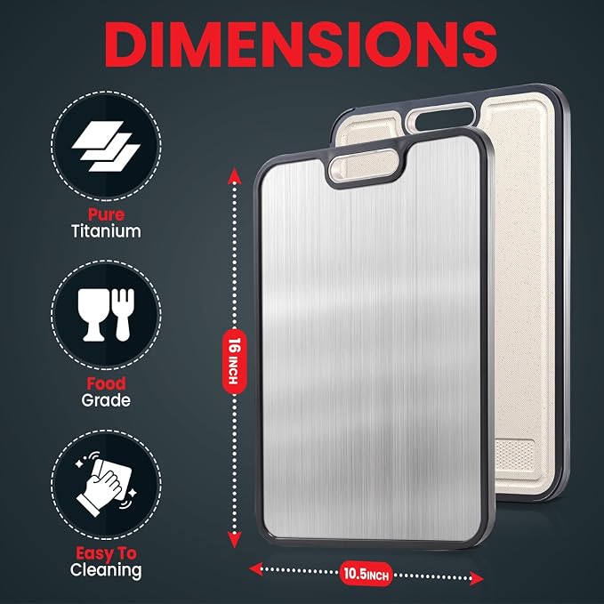 Titanium Cutting Board – 15" Double-Sided | Pure Titanium & Eco Wheat Straw | Non-Slip, Dishwasher Safe | Heavy Duty Cutting Board for Meat, Vegetables & Fruits
