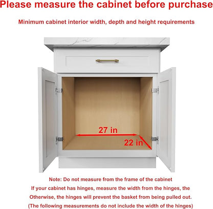 Sikarou Wood Pull Out Cabinet Organizer 26" W x 21" D, Heavy-Duty Sliding Drawers for Inside Cabinets Storage and Organization for Kitchen, Pantry, Bathroom